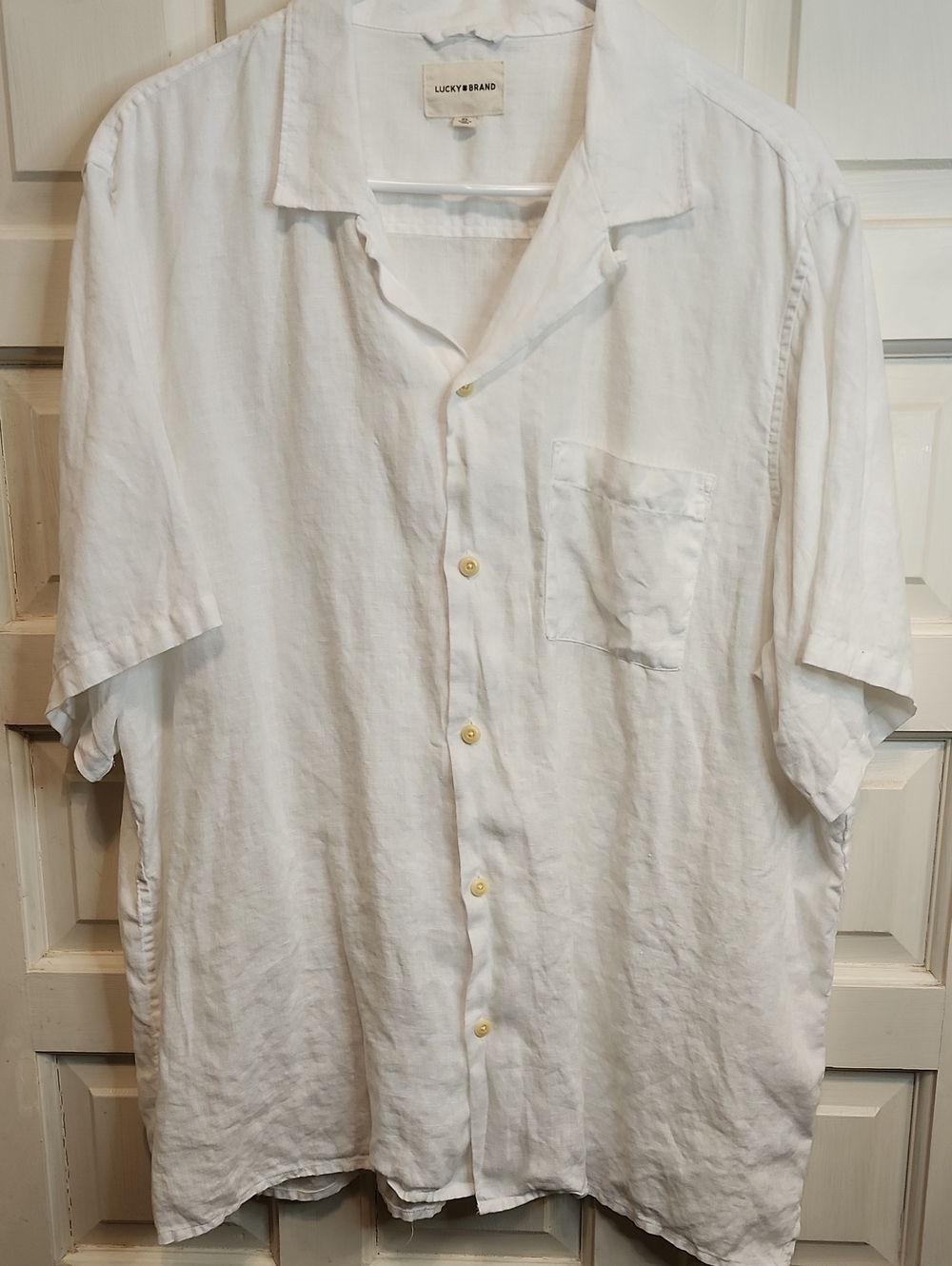 Lucky Brand White Short Sleeve Linen Button-Down Shirt